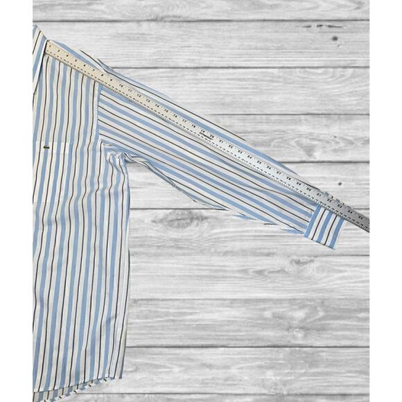 Lacoste Men's Size 46 Blue & White Striped Alligator Logo L/S Button Down Shirt - Picture 5 of 6